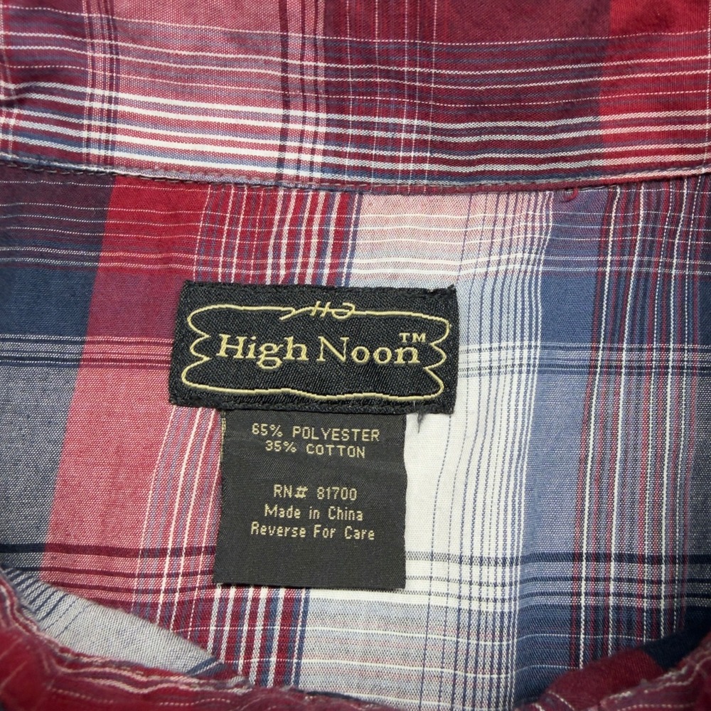 High Noon Western Shirt Mens 4XL Red Blue Plaid Pearl Snap Short Sleeve - Picture 3 of 7